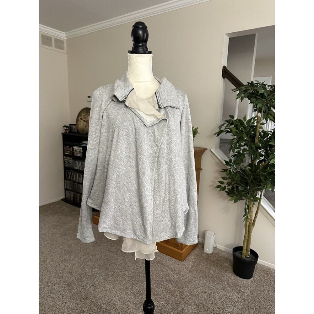 Bordeaux Gray Open Drape Front Cardigan Jacket Size M